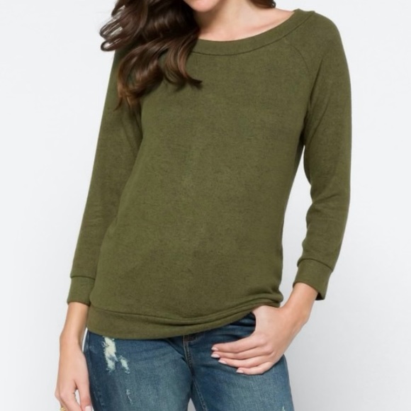 Brushed Knit Top 3/4 Sleeves Olive green - Picture 3 of 8